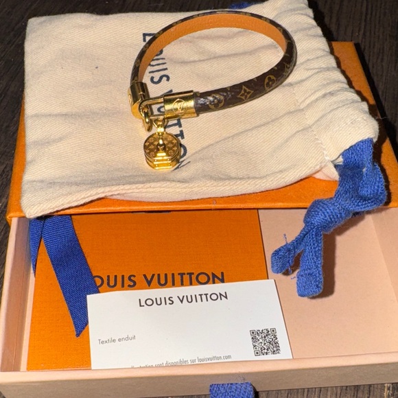 Louis Vuitton Brown Monogram Bracelet with Gold Charm - Picture 1 of 5